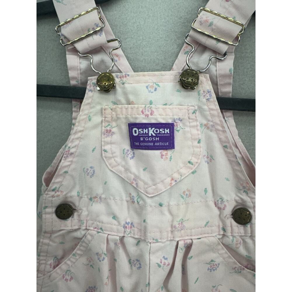 VTG OshKosh B’Gosh Vestbak Overalls 3-6M Pink Floral Baby Snap USA 90s READ - Picture 2 of 16